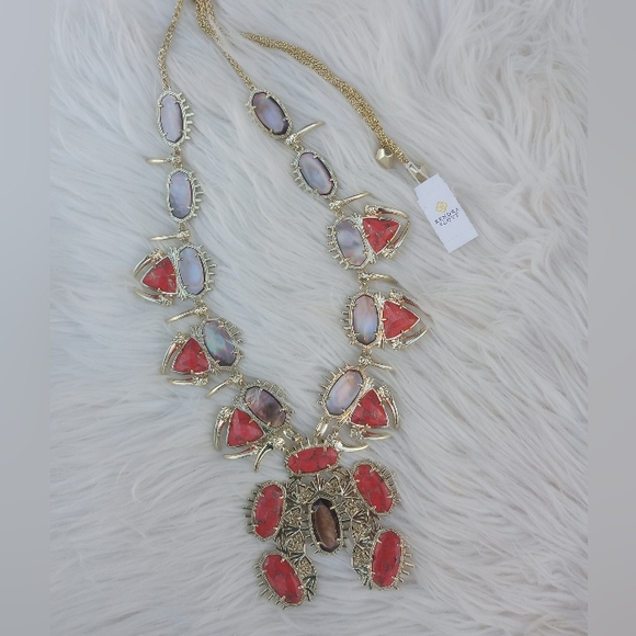 Kendra Scott Gold Odessa Bronze Veined Red Magnesite Statement Necklace - Picture 4 of 16